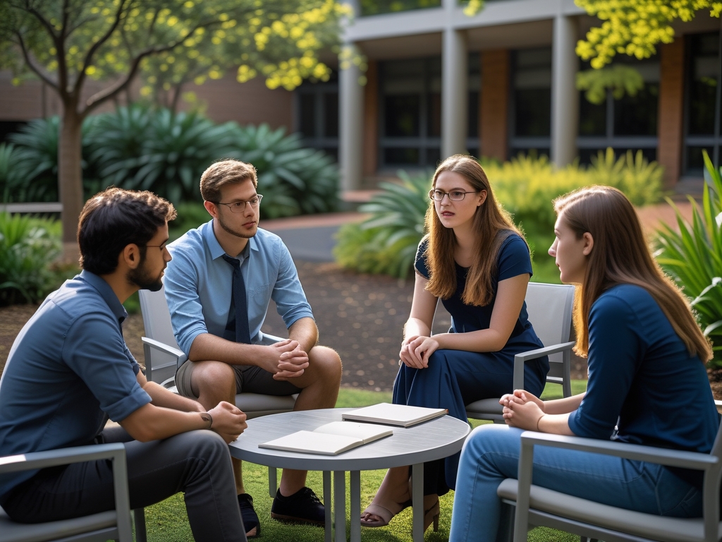 Philosophy students in outdoor discussion group